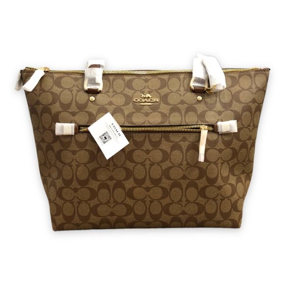 NWT Authentic COACH Signature Gallery Shoulder Tote Bag Khaki/Brown/Beige/Tan - Picture 6 of 14